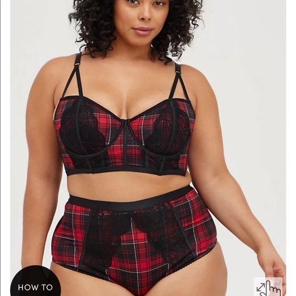 NWT Torrid Unlined Strappy Longline Bralette Red Black Plaid - Picture 3 of 5